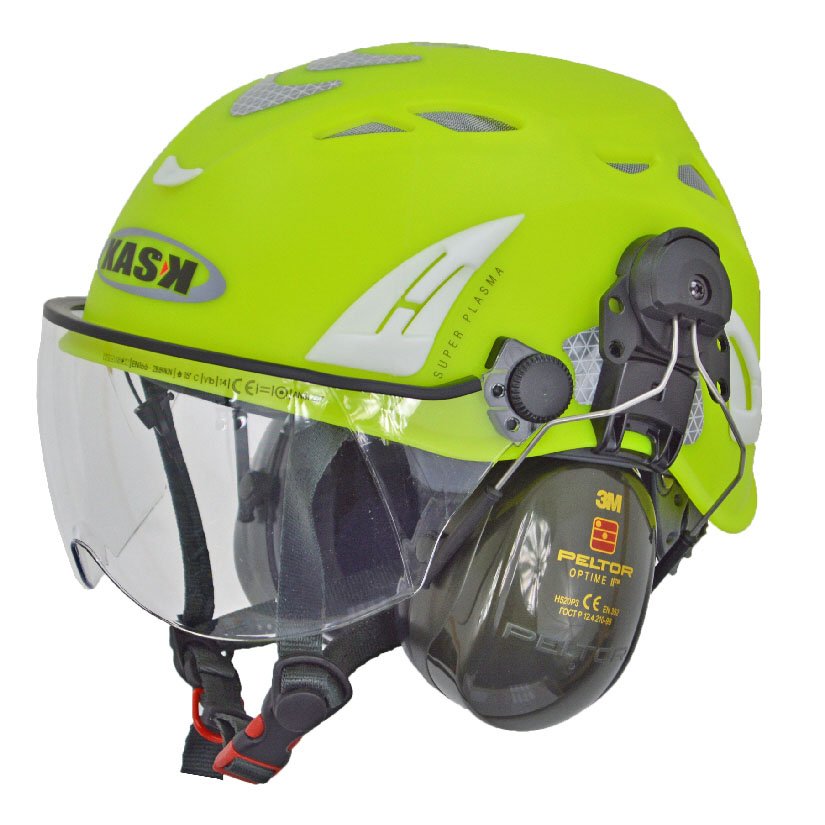 Chainsaw Helmet, muffs and clear roll down visor, Neon Yellow - Landmark Trading